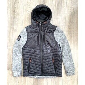 Superdry Storm Hybrid Hooded Jacket Gray Quilted Puffer Zip Pockets Mens M